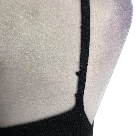 Vintage 90s Esprit Ribbed Knit Mini Dress M Black Metallic Spaghetti Straps - Picture 6 of 9